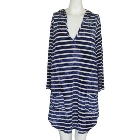 BLUE CURL Beachwear Swim Cover Up, L, Jersey, Blue/White stripes, Pockets - Picture 6 of 11